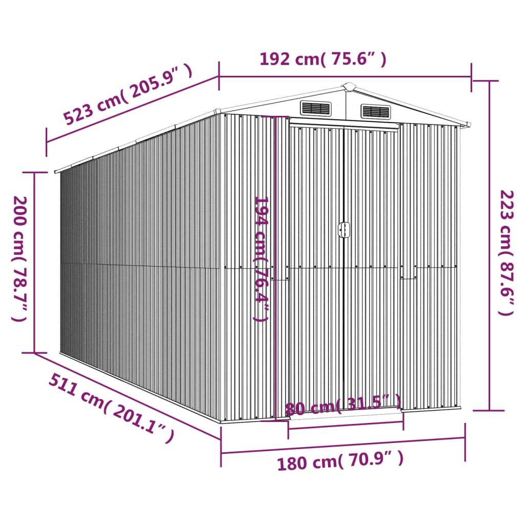 vidaXL Geräteschuppen Grün 192x523x223 cm Verzinkter Stahl