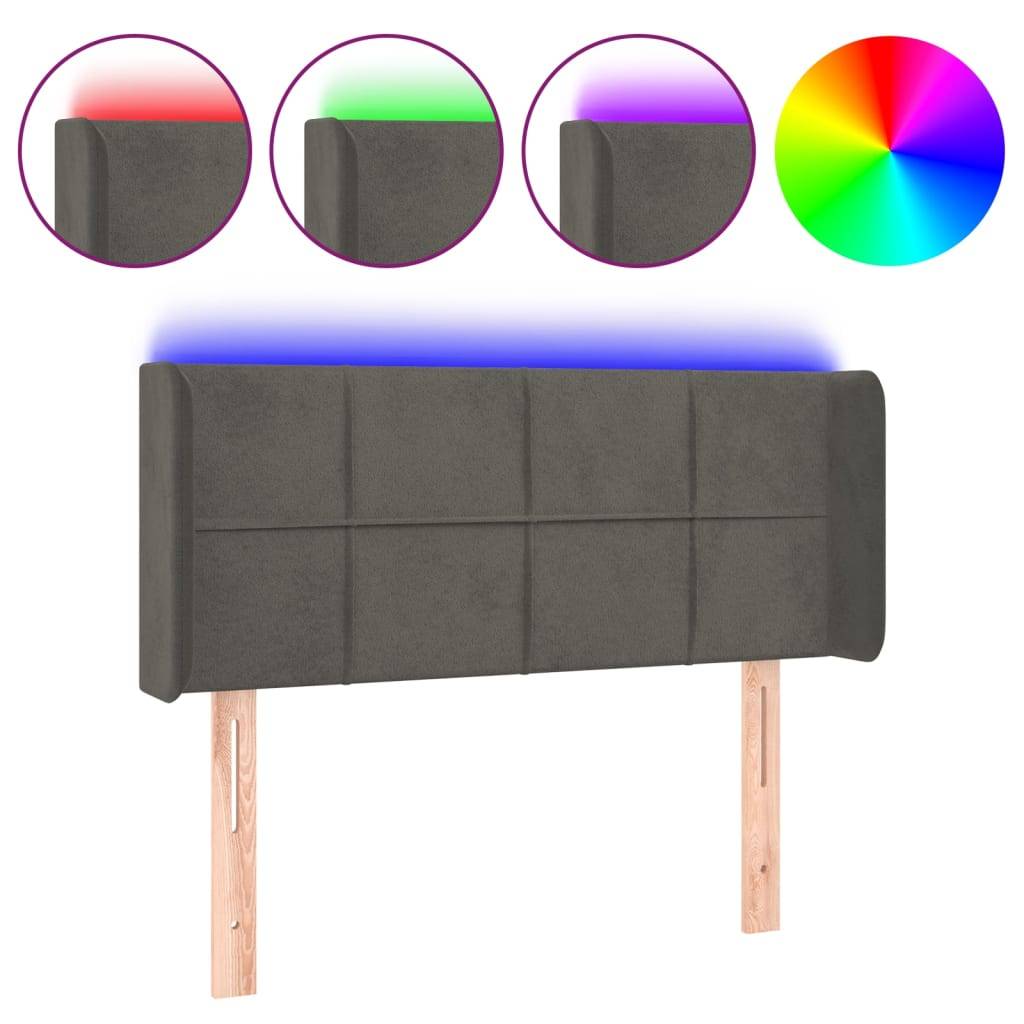 vidaXL LED Kopfteil Dunkelgrau 93x16x78/88 cm Samt
