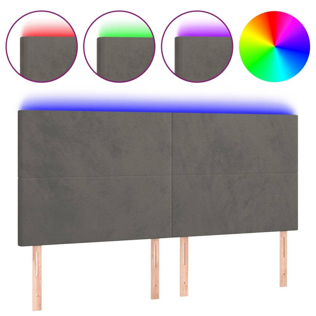 vidaXL LED Kopfteil Dunkelgrau 160x5x118/128 cm Samt