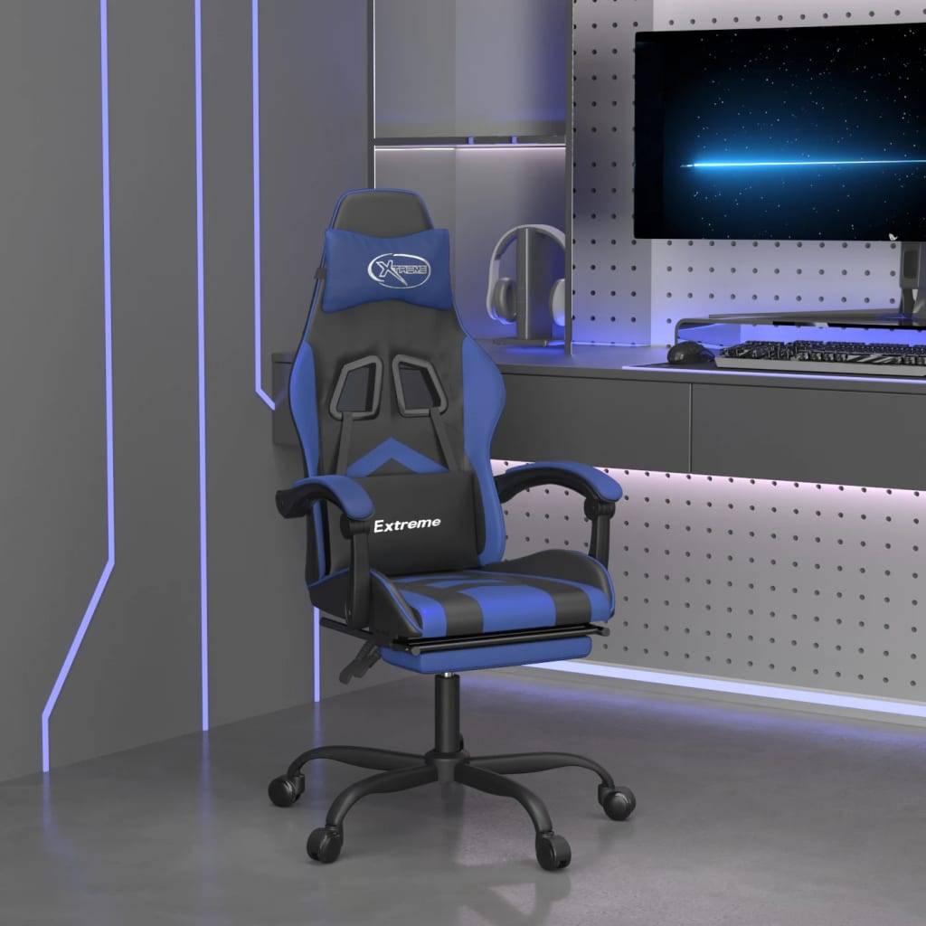 vidaXL Gaming-Stuhl mit Fußstütze Drehbar Schwarz & Blau Kunstleder