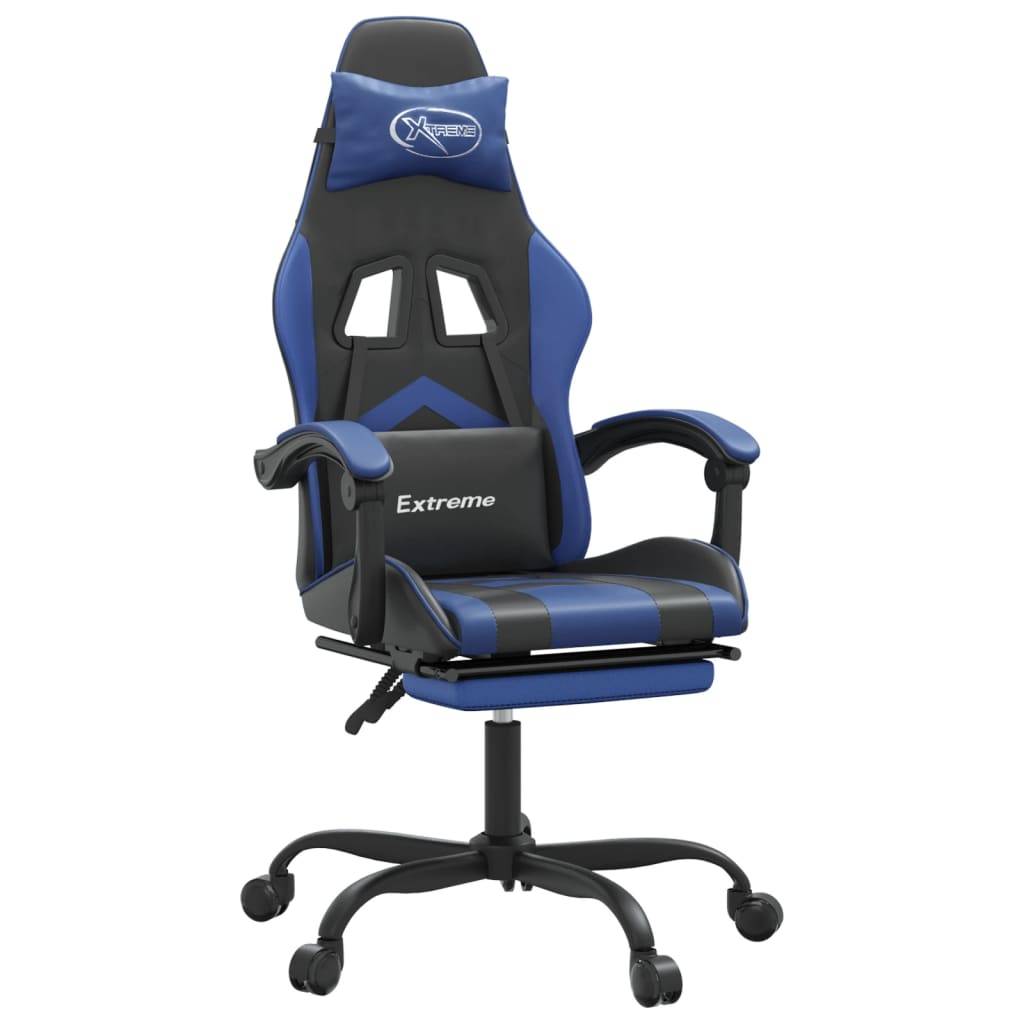 vidaXL Gaming-Stuhl mit Fußstütze Schwarz und Blau Kunstleder