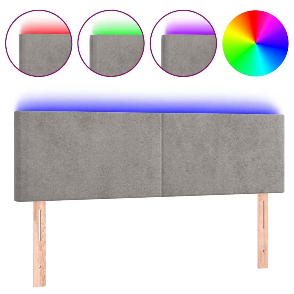 vidaXL LED Kopfteil Hellgrau 144x5x78/88 cm Samt