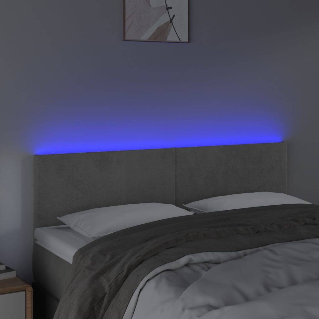 vidaXL LED Kopfteil Hellgrau 144x5x78/88 cm Samt