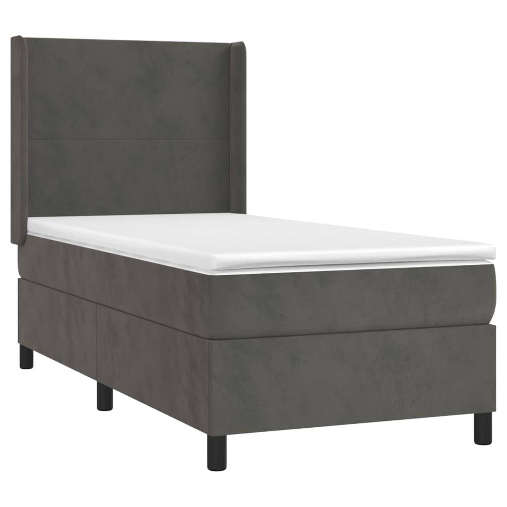 vidaXL Boxspringbett mit Matratze & LED Dunkelgrau 90x200 cm Samt