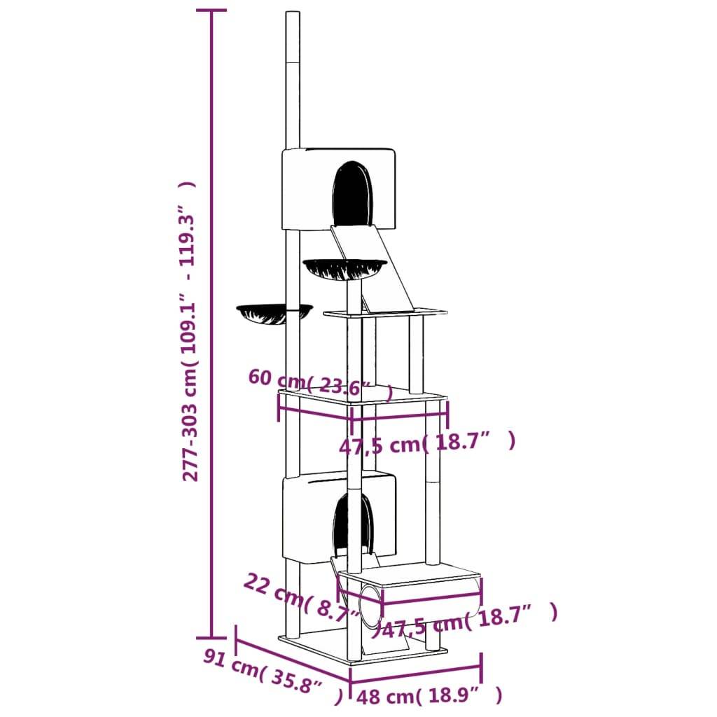 vidaXL Kratzbaum Deckenhoch Dunkelgrau 277-303 cm