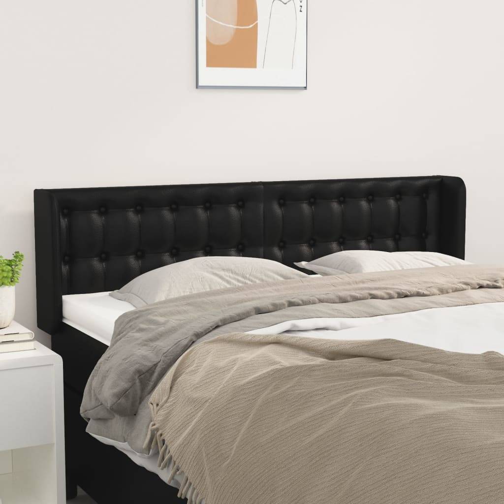vidaXL Kopfteil mit Ohren Schwarz 147x16x78/88 cm Kunstleder