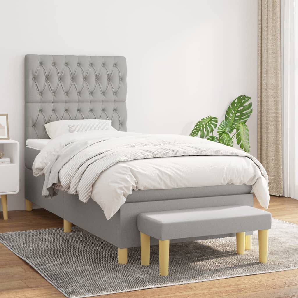 vidaXL Boxspringbett mit Matratze Hellgrau 90x190 cm Stoff
