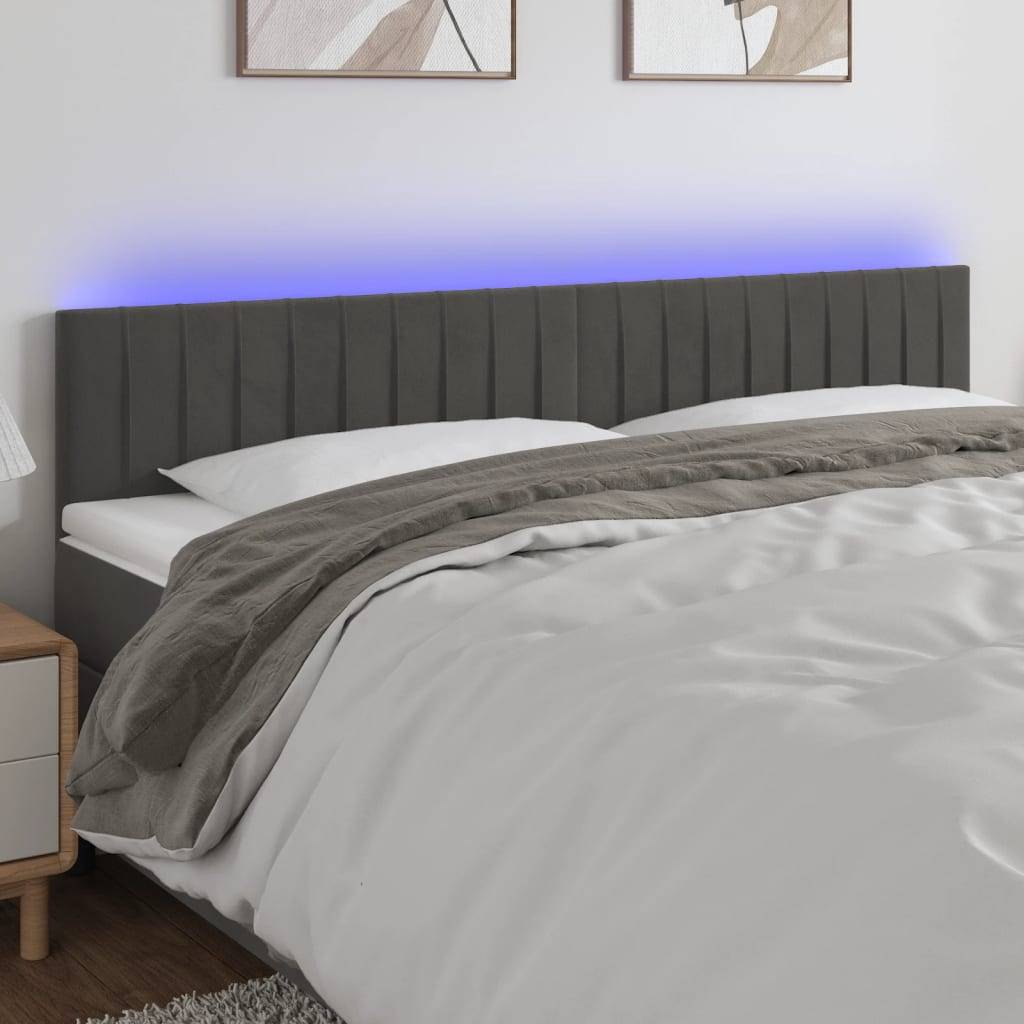 vidaXL LED Kopfteil Dunkelgrau 200x5x78/88 cm Samt