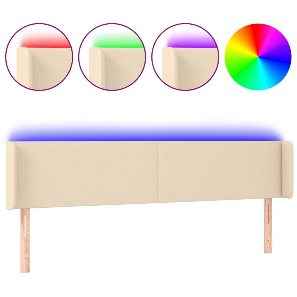 vidaXL LED Kopfteil Creme 183x16x78/88 cm Stoff