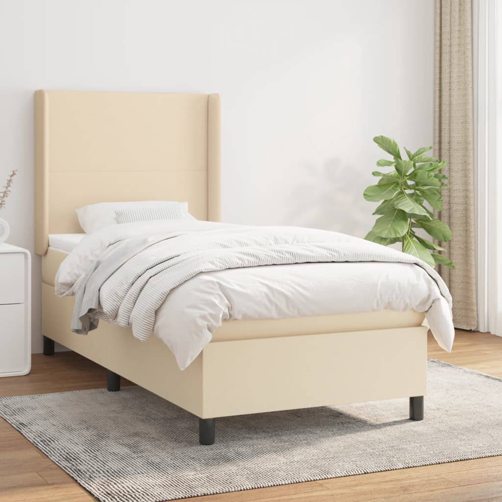 vidaXL Boxspringbett mit Matratze Creme 90x190 cm Stoff