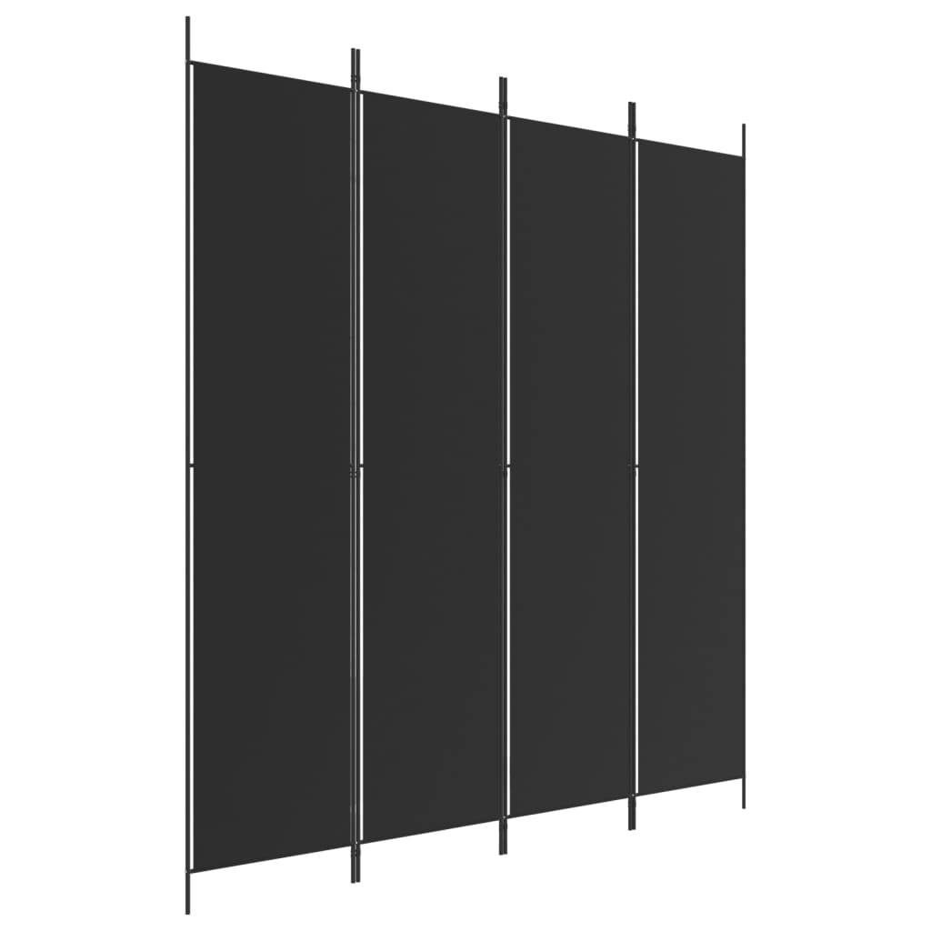 vidaXL 4-tlg. Paravent Schwarz 200x220 cm Stoff