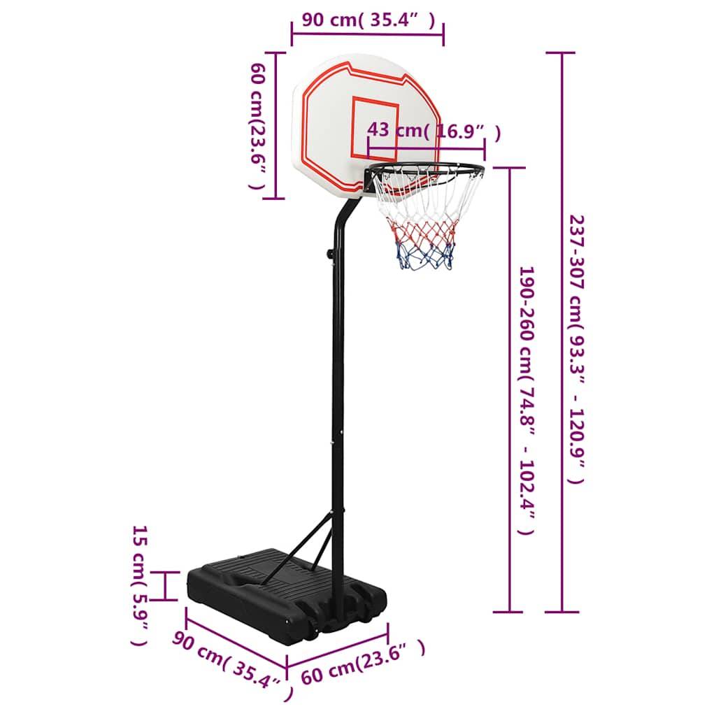 vidaXL Basketballständer Weiß 237-307 cm Polyethylen
