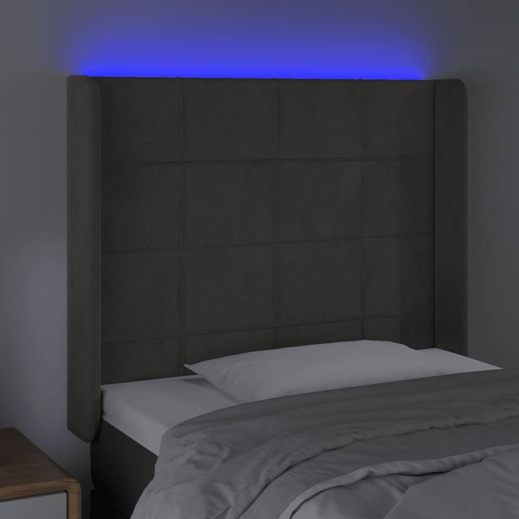 vidaXL LED Kopfteil Dunkelgrau 93x16x118/128 cm Samt