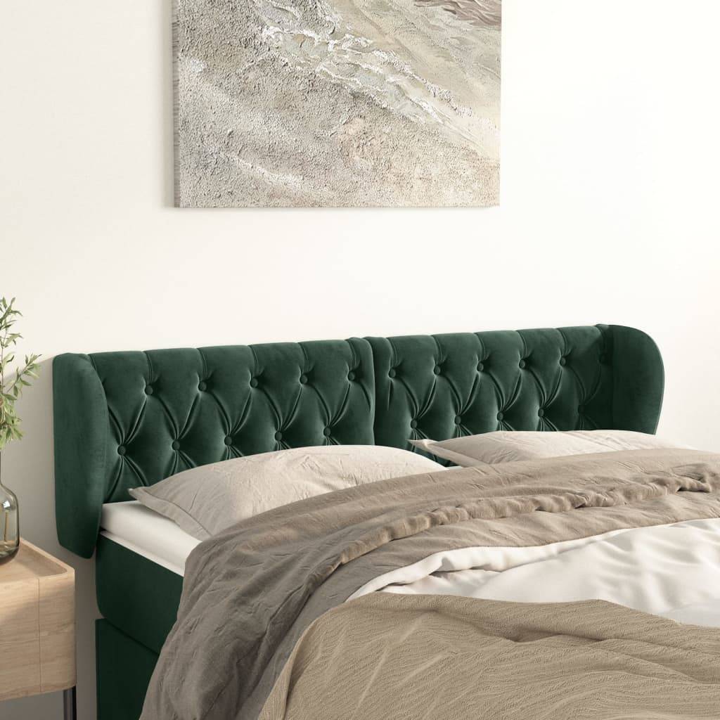 vidaXL Kopfteil mit Ohren Dunkelgrün 163x23x78/88 cm Samt