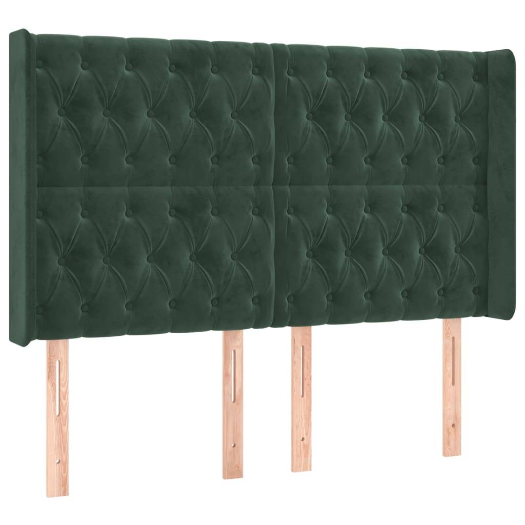 vidaXL Kopfteil mit Ohren Dunkelgrün 147x16x118/128 cm Samt