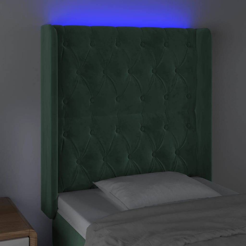 vidaXL LED Kopfteil Dunkelgrün 83x16x118/128 cm Samt