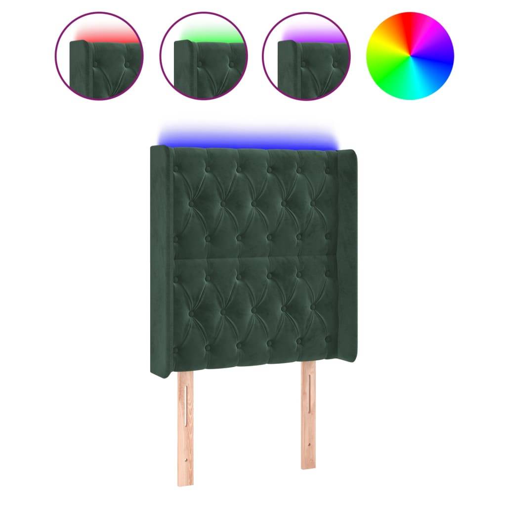 vidaXL LED Kopfteil Dunkelgrün 83x16x118/128 cm Samt