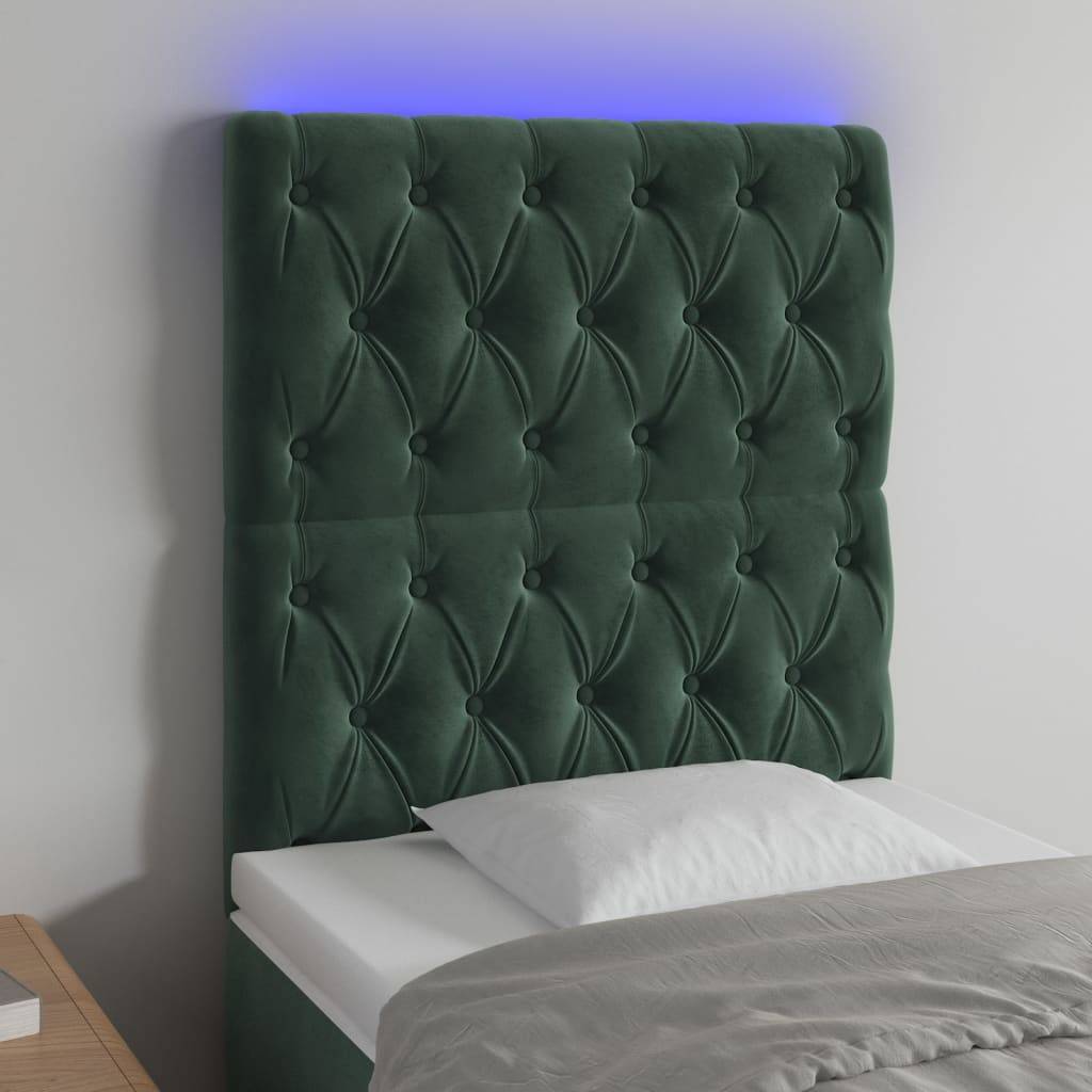 vidaXL LED Kopfteil Dunkelgrün 80x7x118/128 cm Samt