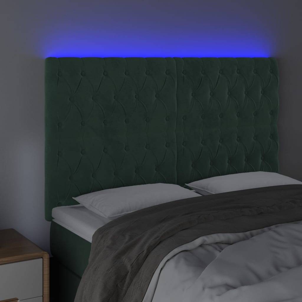 vidaXL LED Kopfteil Dunkelgrün 144x7x118/128 cm Samt