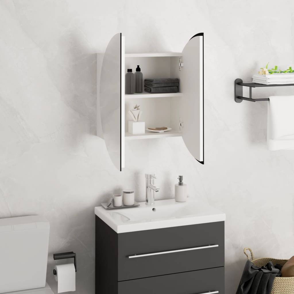 vidaXL Badezimmerschrank mit Rundem Spiegel & LED Weiß 40x40x17,5 cm