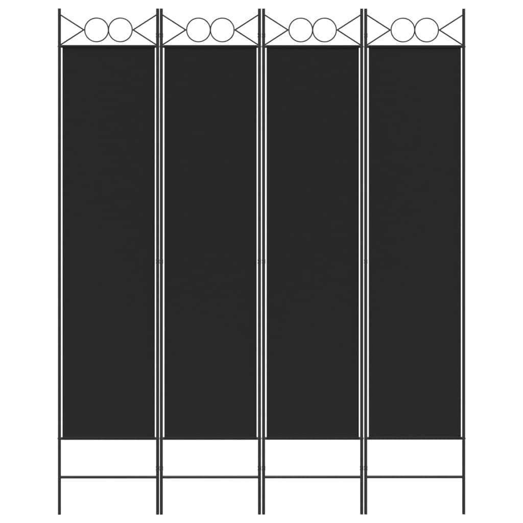 vidaXL 4-tlg. Paravent Schwarz 160x200 cm Stoff