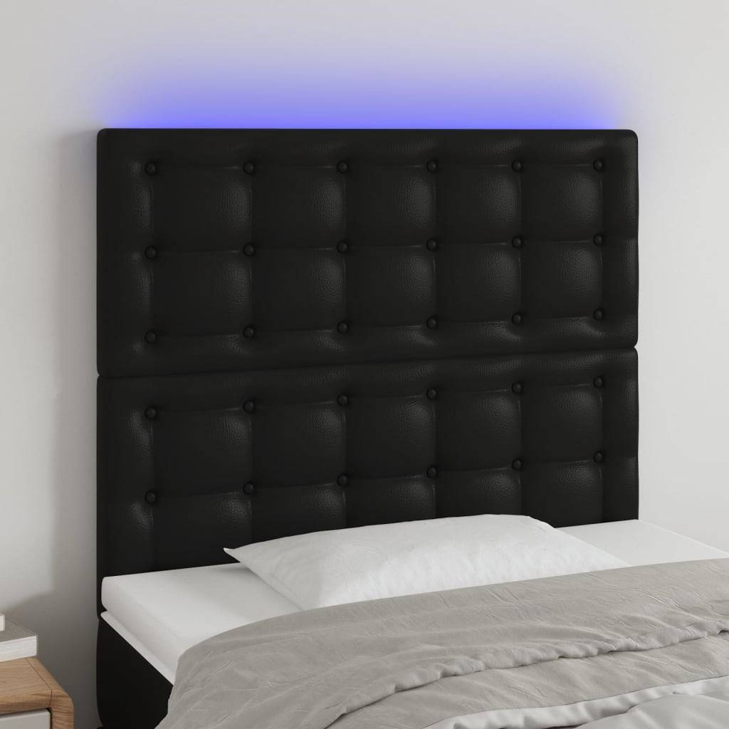 vidaXL LED Kopfteil Schwarz 80x5x118/128 cm Kunstleder