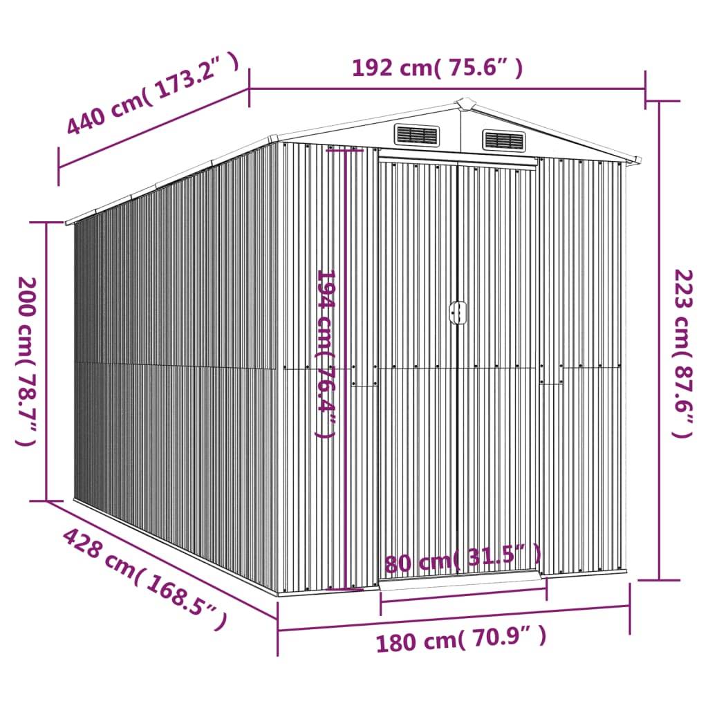 vidaXL Geräteschuppen Hellbraun 192x440x223 cm Verzinkter Stahl