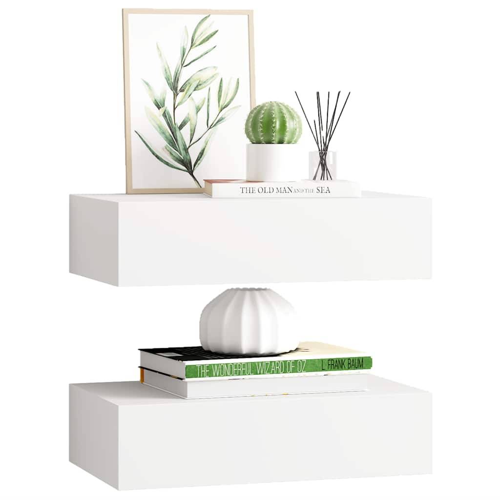 vidaXL Wandregale mit Schubladen 2 Stk. Weiß 40x23,5x10 cm MDF