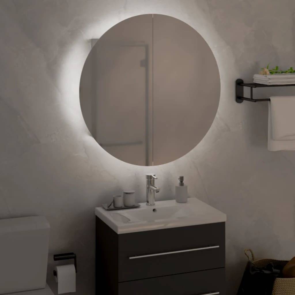vidaXL Badezimmerschrank mit Rundem Spiegel & LED Weiß 47x47x17,5 cm