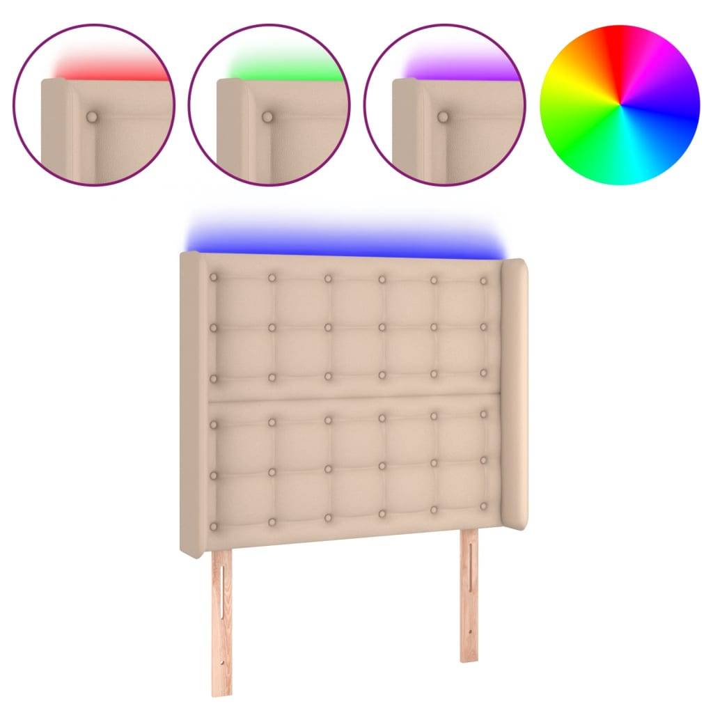 vidaXL LED Kopfteil Cappuccino-Braun 103x16x118/128cm Kunstleder