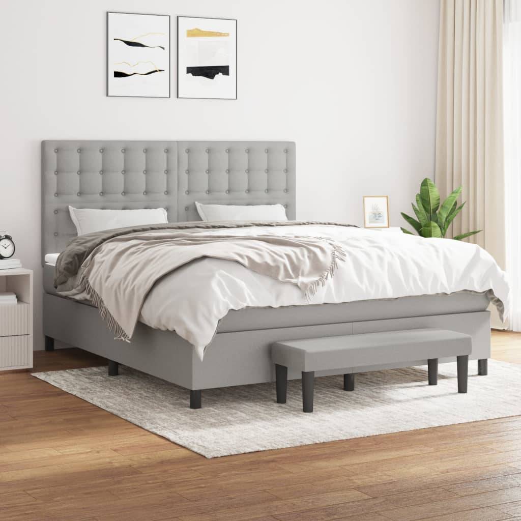 vidaXL Boxspringbett mit Matratze Hellgrau 180x200 cm Stoff