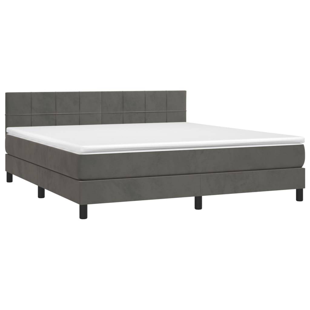 vidaXL Boxspringbett mit Matratze & LED Dunkelgrau 160x200 cm Samt