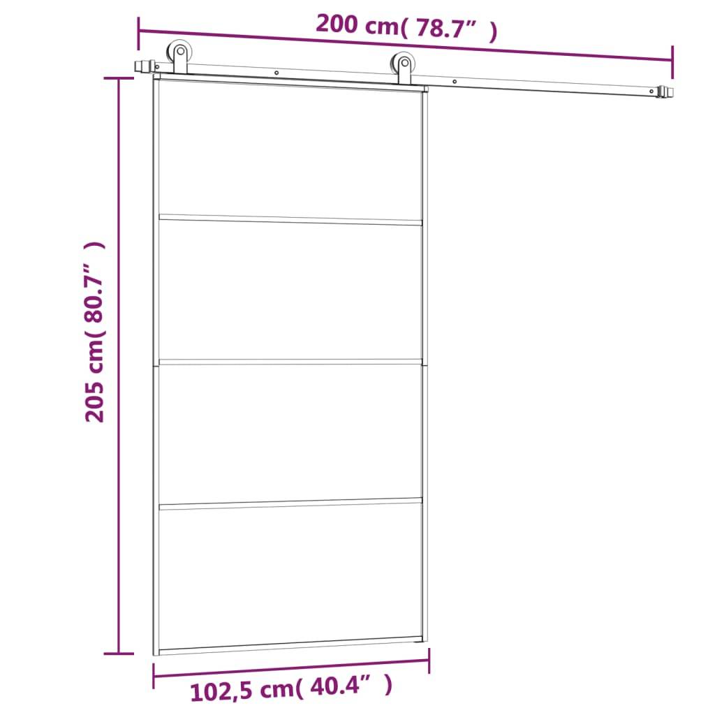 vidaXL Schiebetür mit Beschlag 102,5x205 cm ESG-Glas & Aluminium