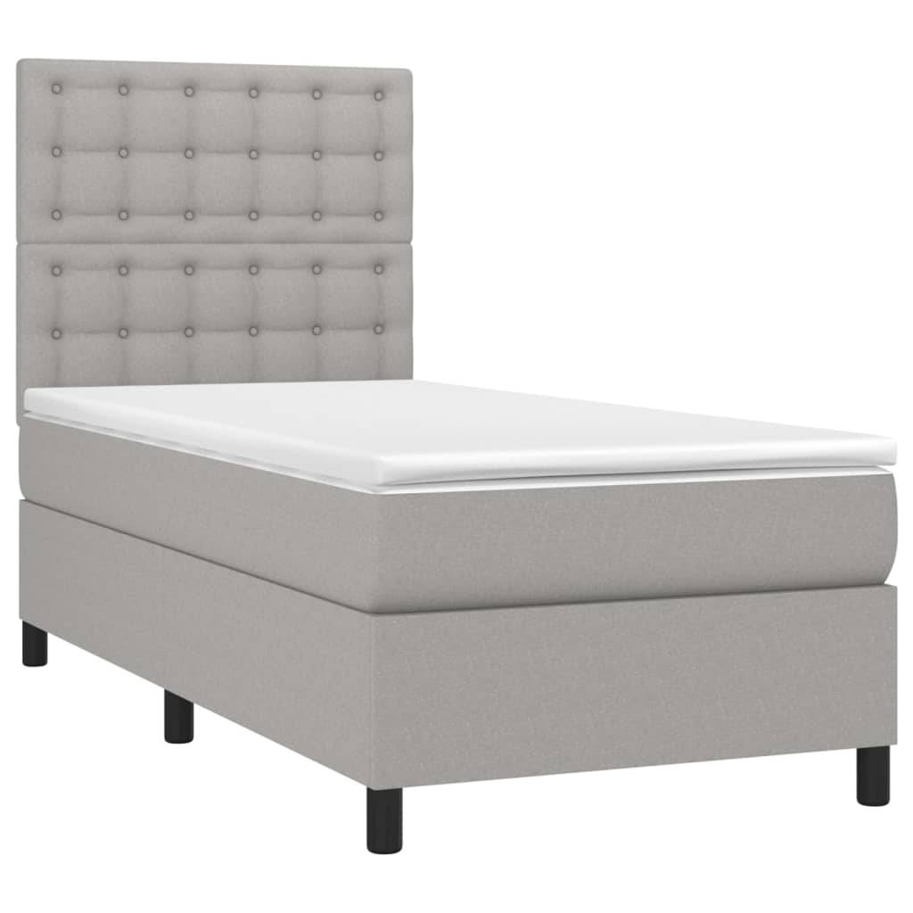 vidaXL Boxspringbett mit Matratze & LED Hellgrau 90x200 cm Stoff