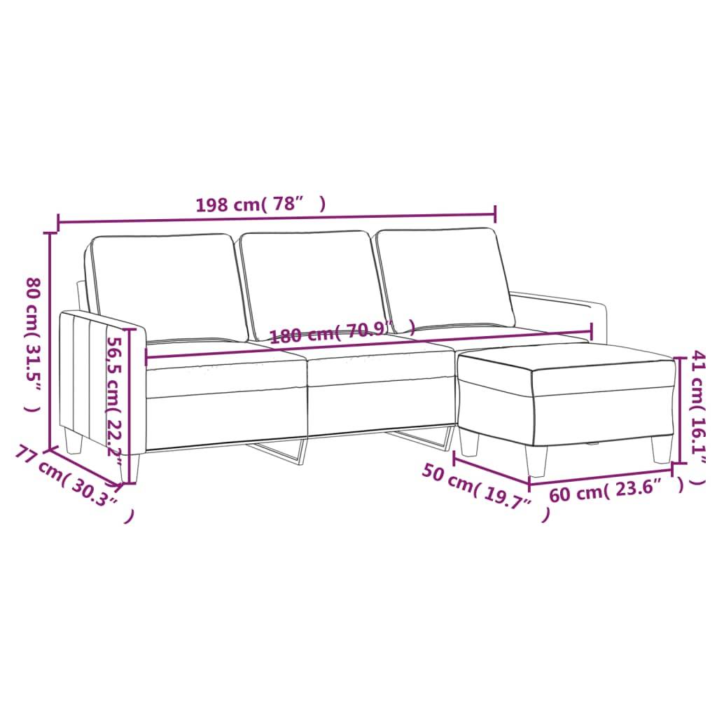 vidaXL 3-Sitzer-Sofa mit Hocker Creme 180 cm Stoff