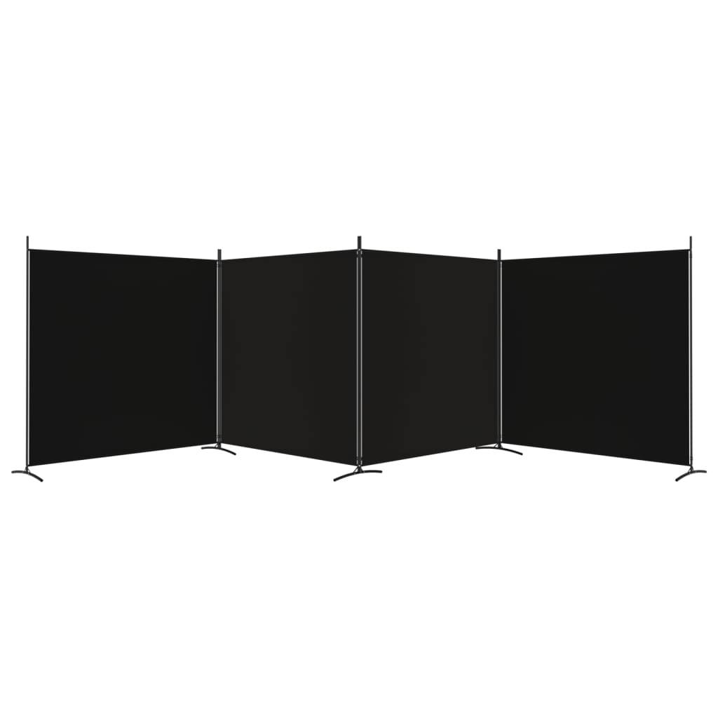vidaXL 4-tlg. Paravent Schwarz 698x180 cm Stoff