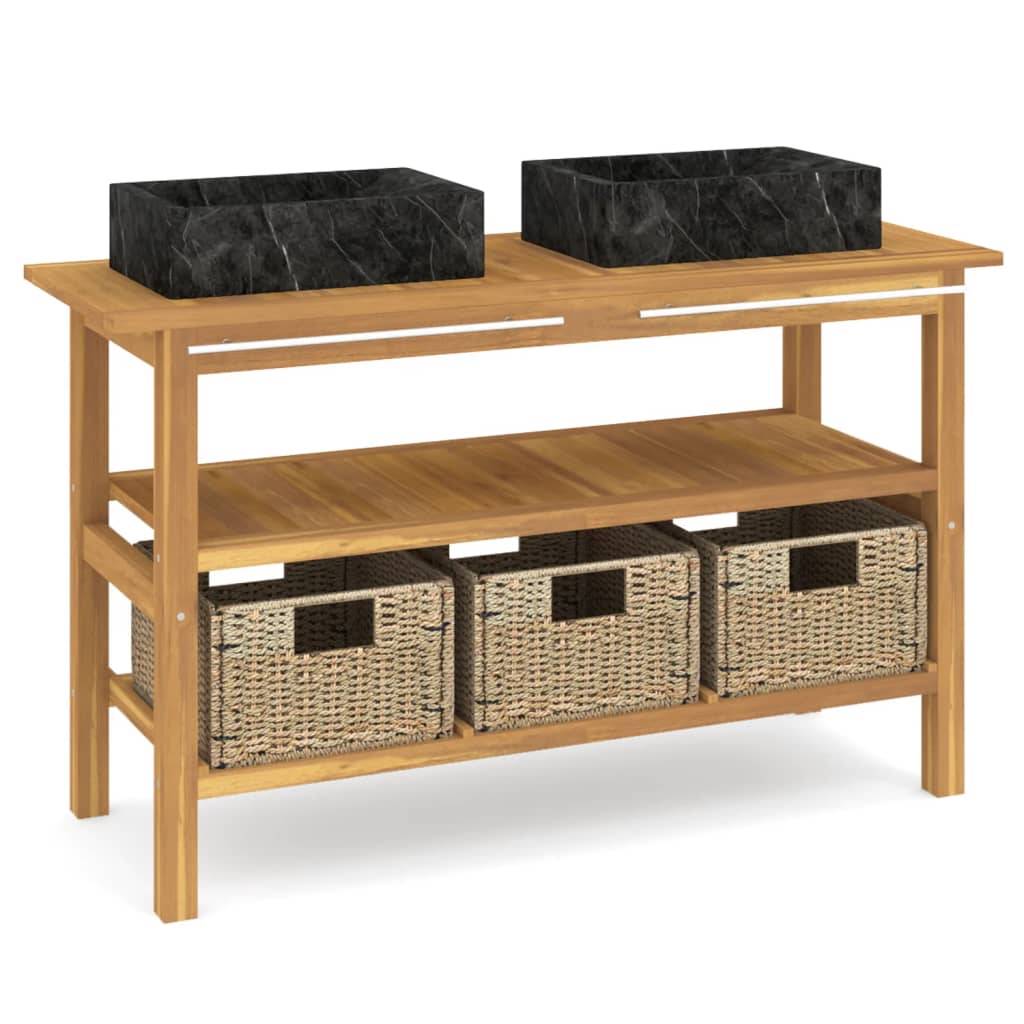 vidaXL Waschtisch mit Schwarzen Marmorbecken Massivholz Teak