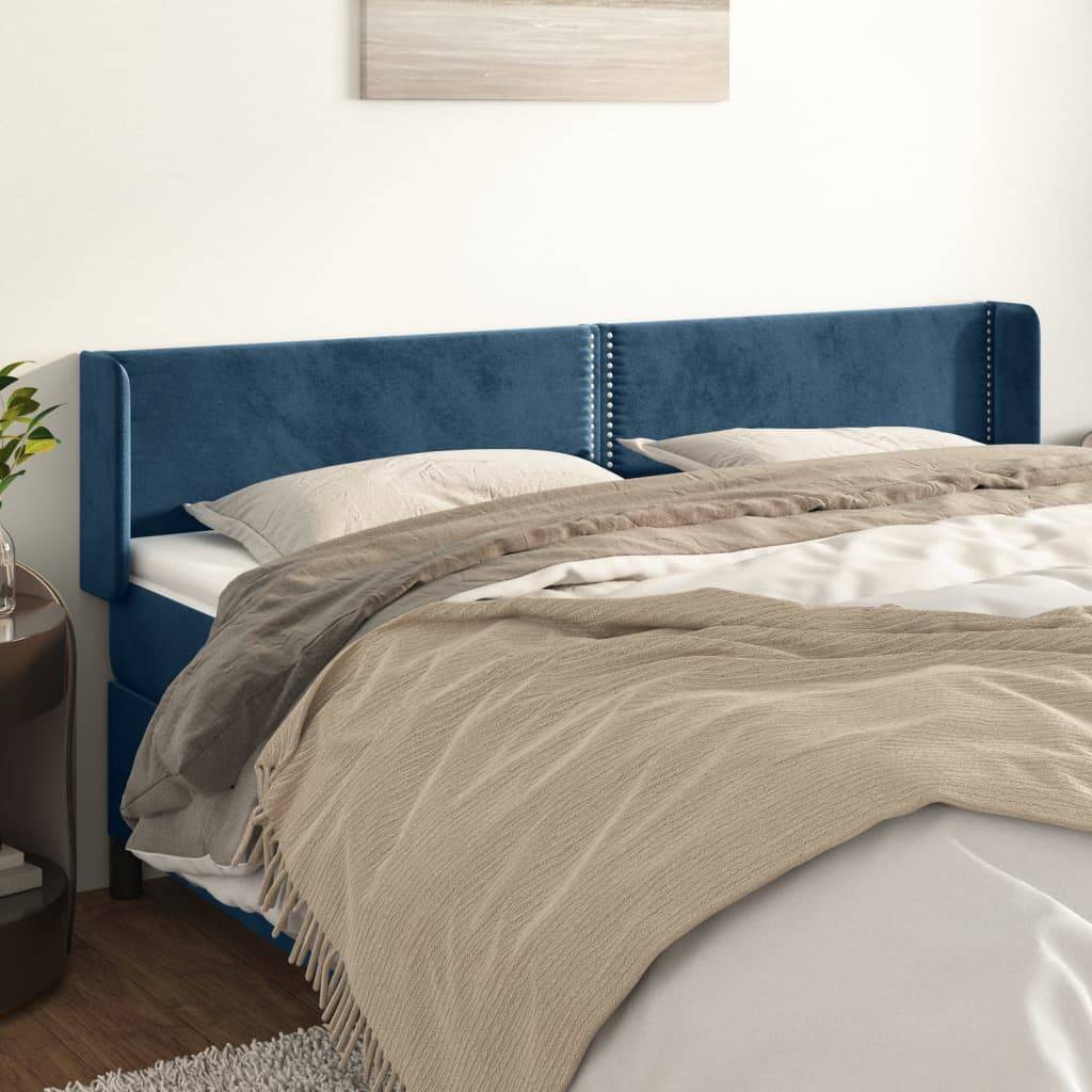 vidaXL Kopfteil mit Ohren Dunkelblau 203x16x78/88 cm Samt