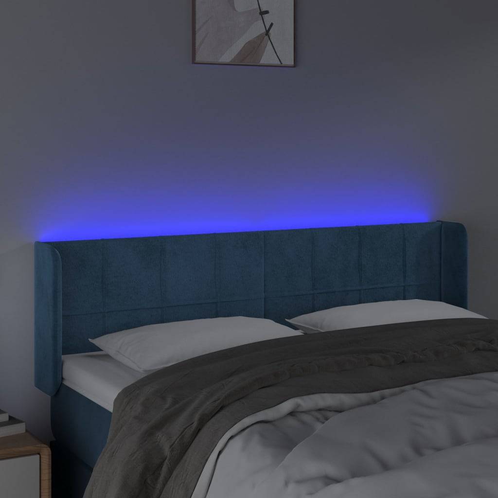 vidaXL LED Kopfteil Dunkelblau 147x16x78/88 cm Samt