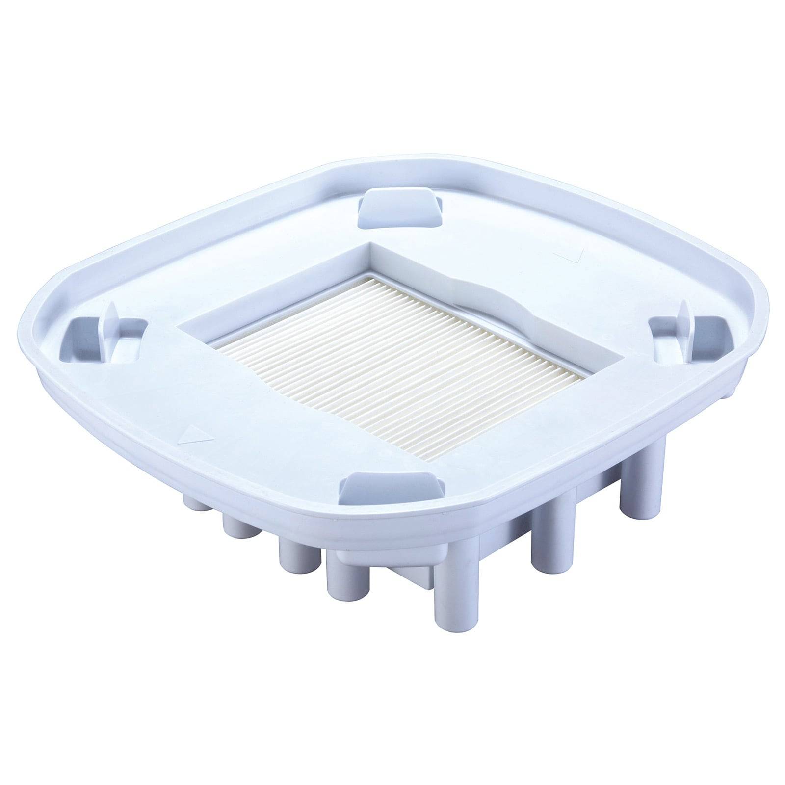 Eine quadratische Filterpatrone mit Kunststoffrahmen und gerippter Innenstruktur, die für Vakuum- oder Luftreinigungssysteme konzipiert ist.