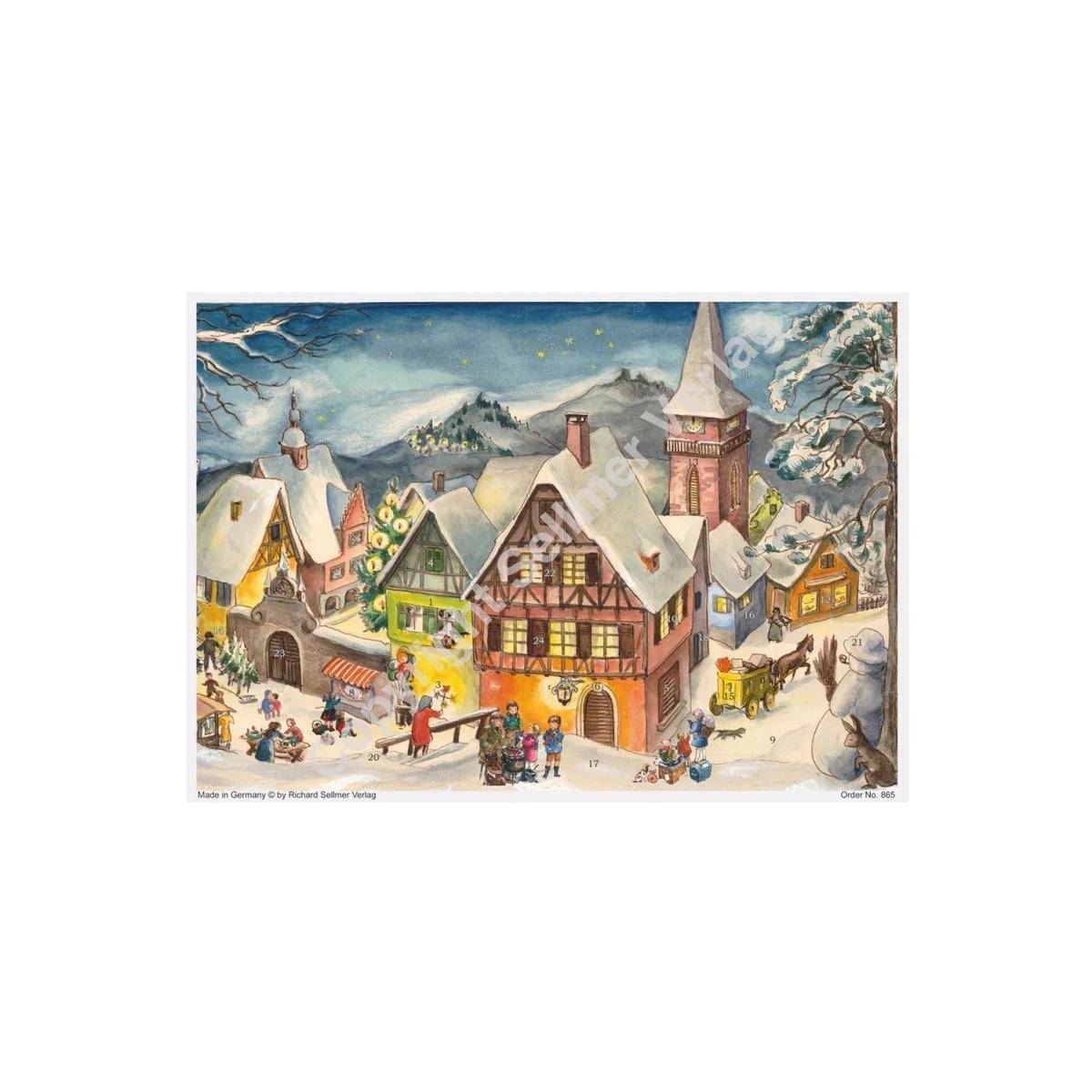 Adventskalender A4 - verschneites Dorf