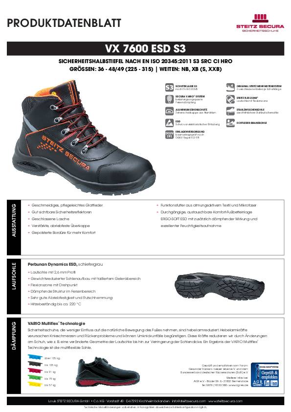ESD Sicherheitshalbstiefel S3 Steitz Secura VX 7600 ESD S3 XB 41