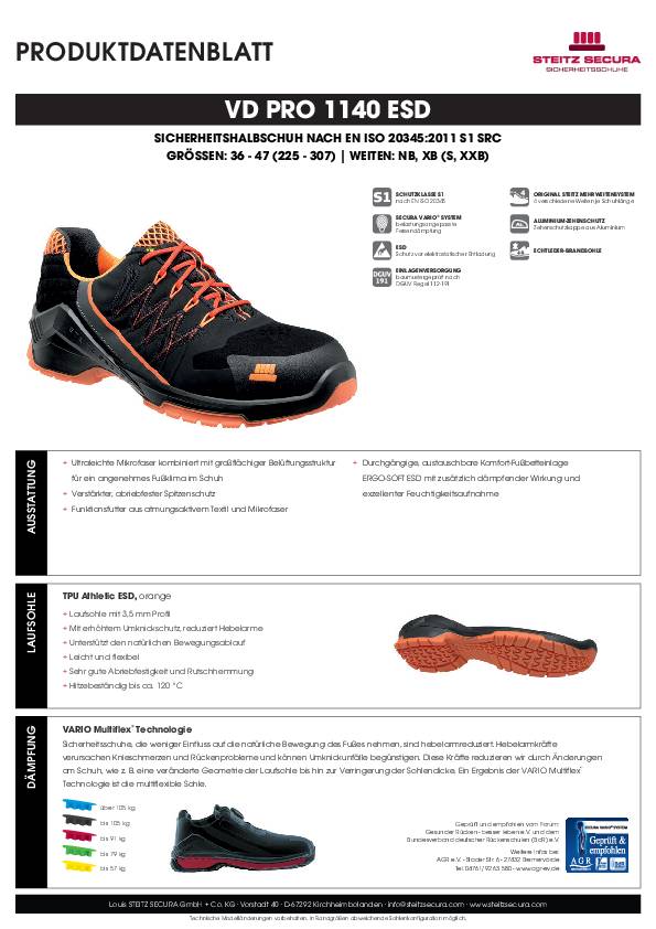 ESD Sicherheitshalbschuh S1 Steitz Secura VD PRO 1140 ESD NB 46