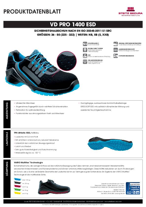 ESD Sicherheitshalbschuh S1 Steitz Secura VD PRO 1400 ESD XB 39