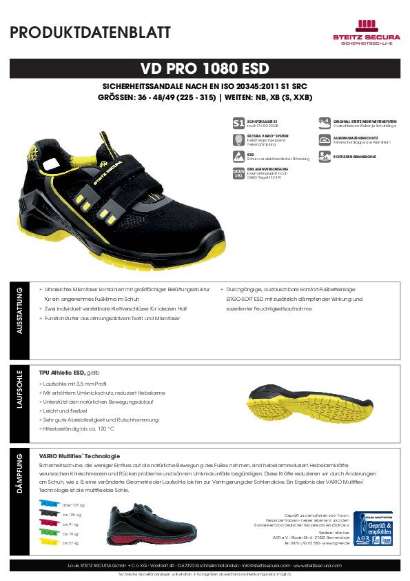 ESD Sicherheitssandale S1 Steitz Secura VD PRO 1080 ESD NB 39