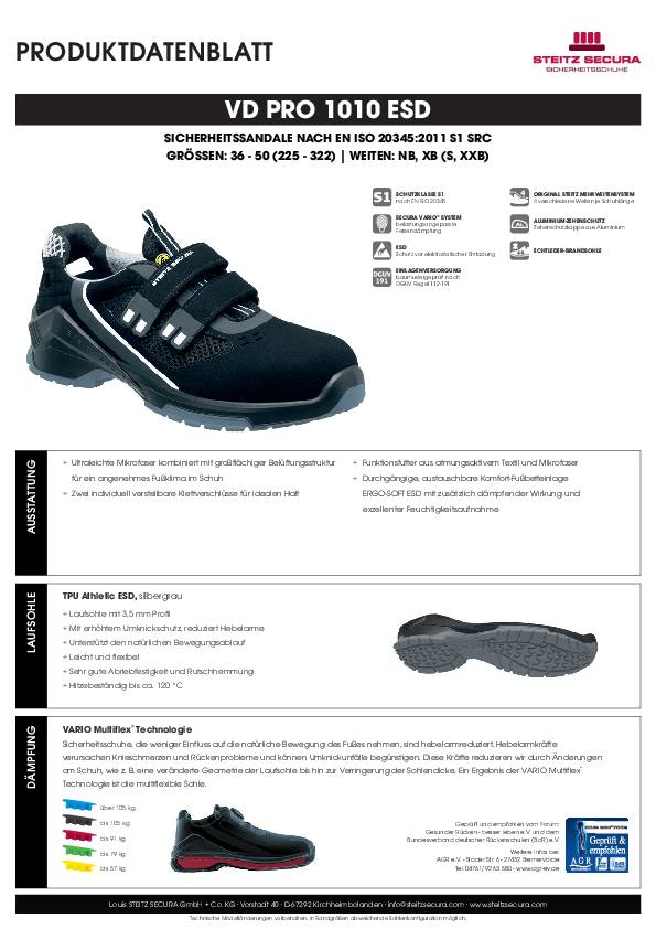 ESD Sicherheitssandale S1 Steitz Secura VD PRO 1010 ESD NB 41