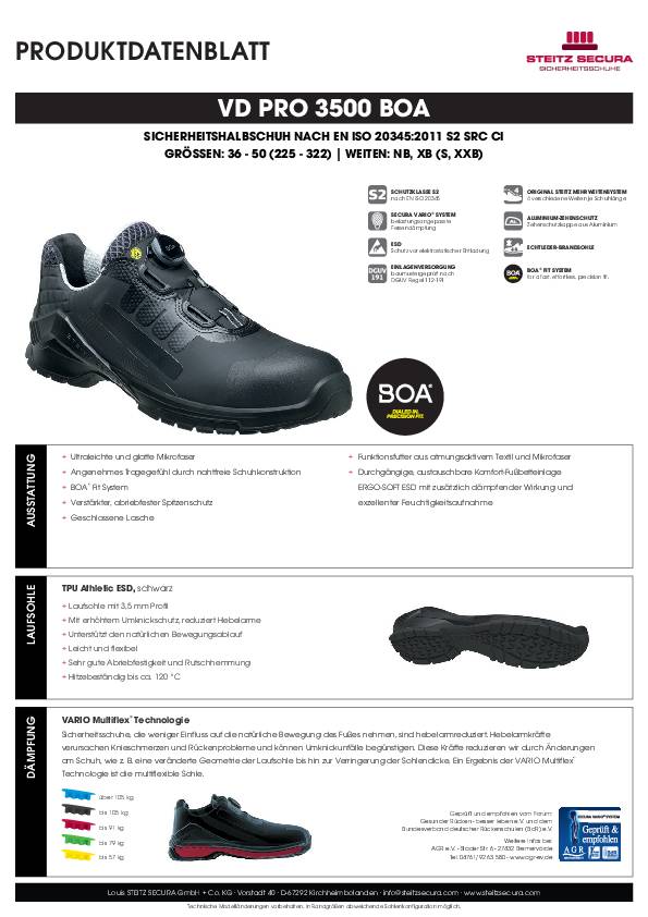 ESD Sicherheitshalbschuh S2 Steitz Secura VD PRO 3500 BOA NB 38