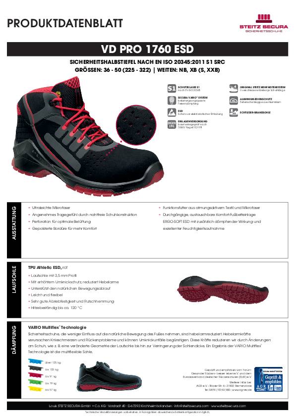 Steitz Sicherheitshalbstiefel S1 VD PRO 1760 ESD NB Größe 39