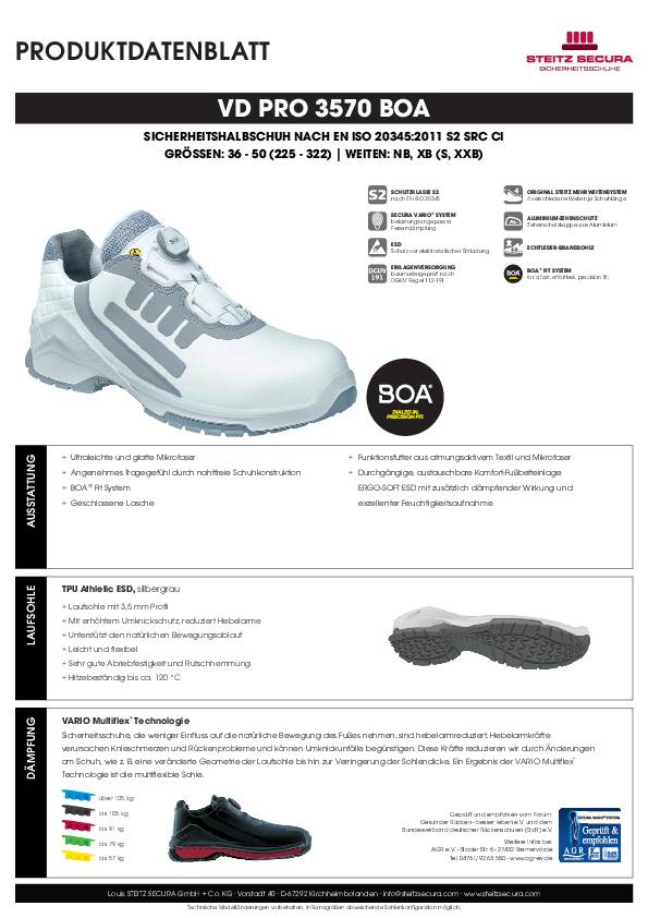 ESD Sicherheitshalbschuh S2 Steitz Secura VD PRO 3570 BOA NB 43