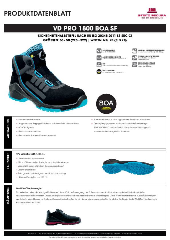 ESD Sicherheitshalbstiefel S3 Steitz Secura VD PRO 1800 BOA SF NB 39